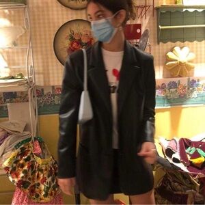 Zara Black Leather Blazer Jacket